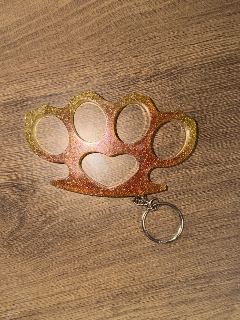 Glitter Gold Heart Knuckle Keychain - Decorative Key Ring